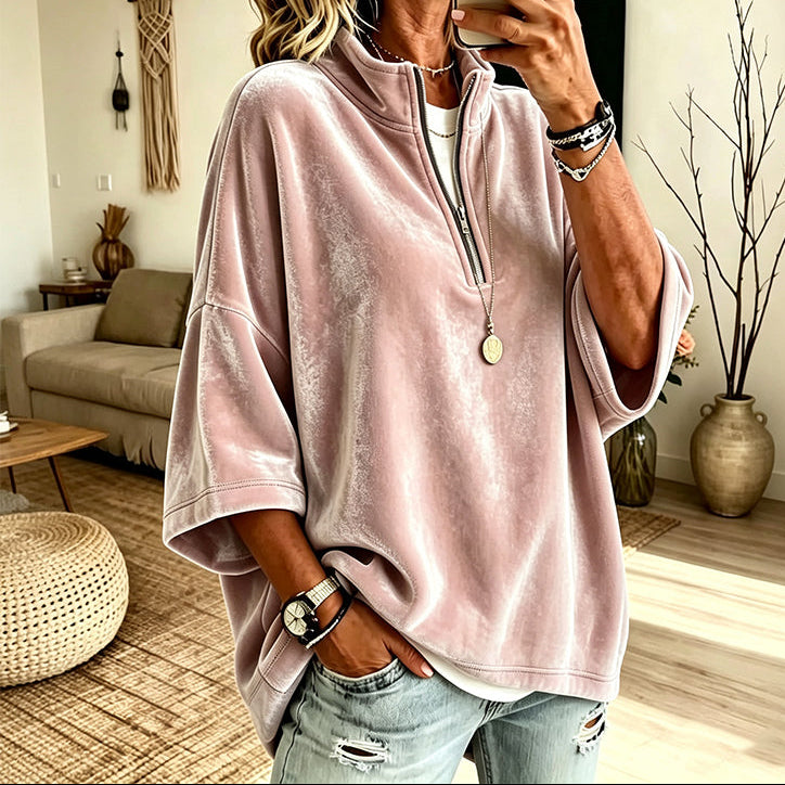 Wearbella – Half-Zip Funnel Neck Velour Pullover