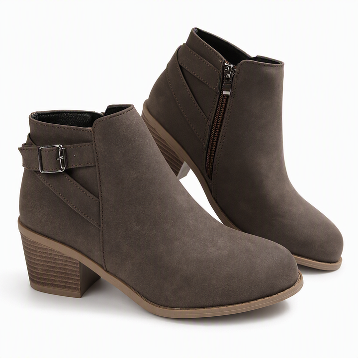 Buckle & Block – Slanted Buckle Side-Zip Ankle Boots