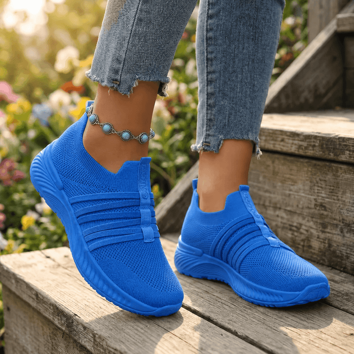 Steplia – Women's Breathable Mesh Slip-On Sneakers Blue