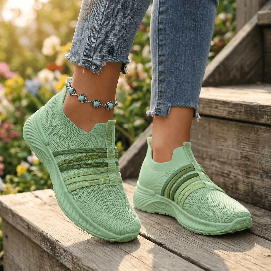 Steplia – Women's Breathable Mesh Slip-On Sneakers Green