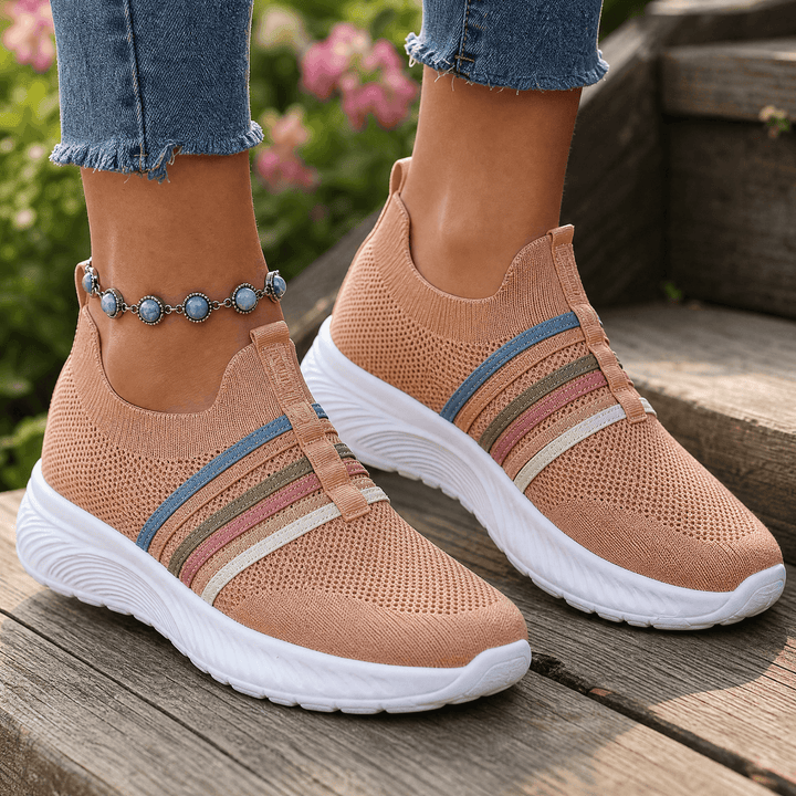 Steplia – Women's Breathable Mesh Slip-On Sneakers Tan / 5.5