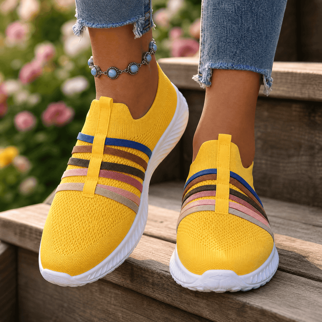 Steplia – Women's Breathable Mesh Slip-On Sneakers Yellow / 5.5