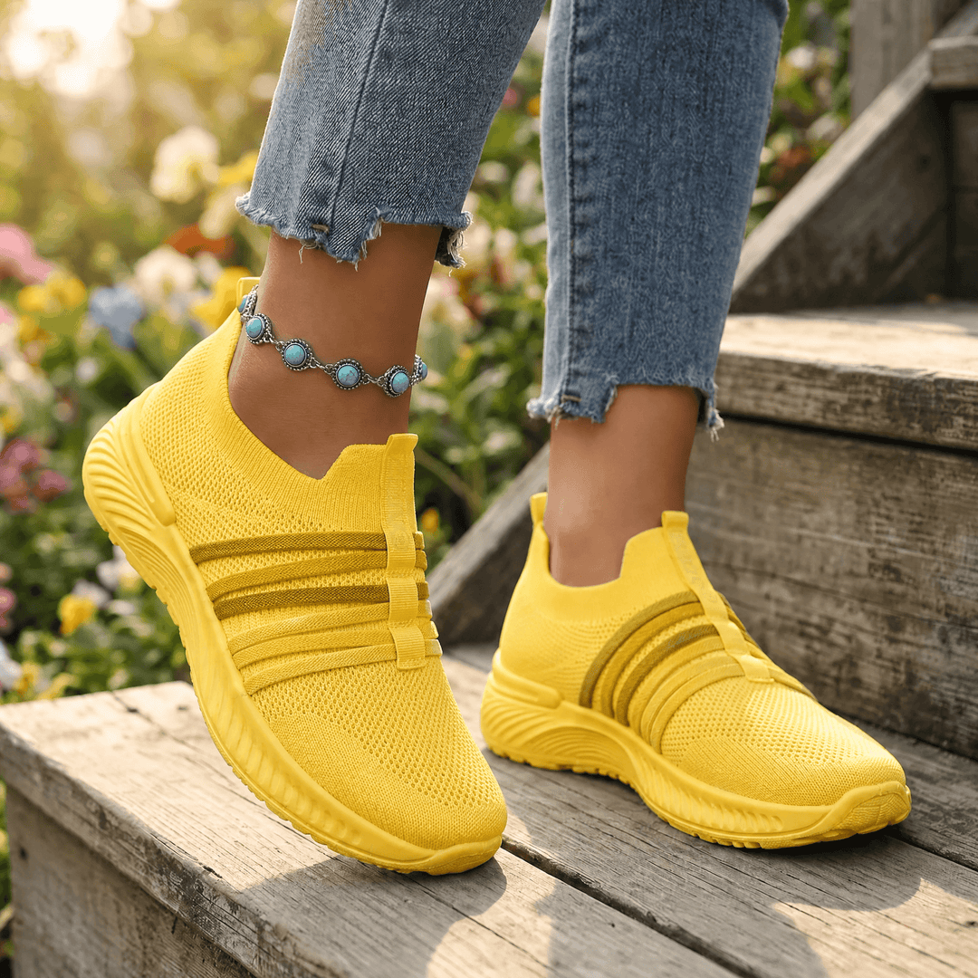 Steplia – Women's Breathable Mesh Slip-On Sneakers Yellow