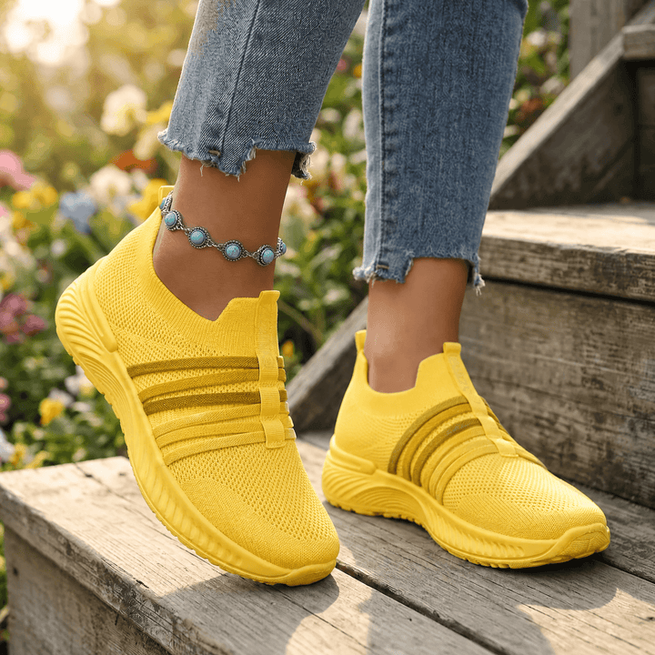 Steplia – Women's Breathable Mesh Slip-On Sneakers Yellow