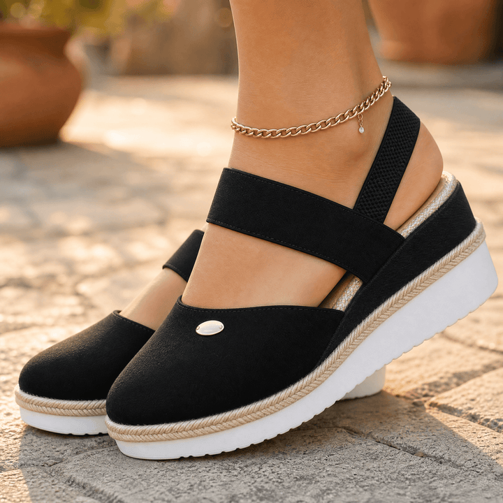 Stepwell – Cushioned espadrille wedge sandals Black / 5