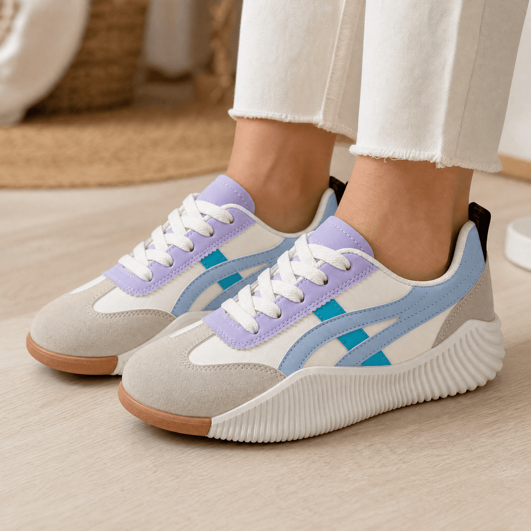 Stradia - Women's Retro Platform Sneakers for All Day Comfort Blue - Beige / 5.5