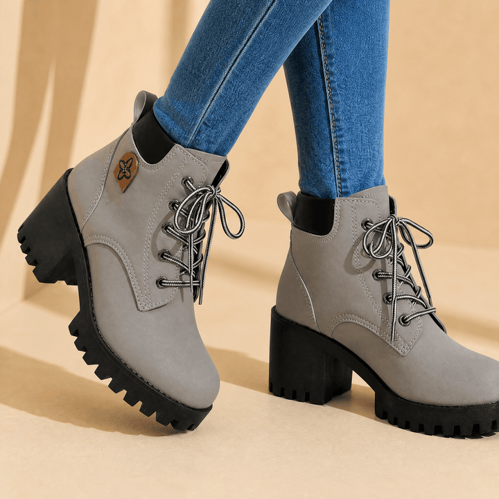 Stridara – Lightweight Chunky Platform Combat Boot Gray / 6