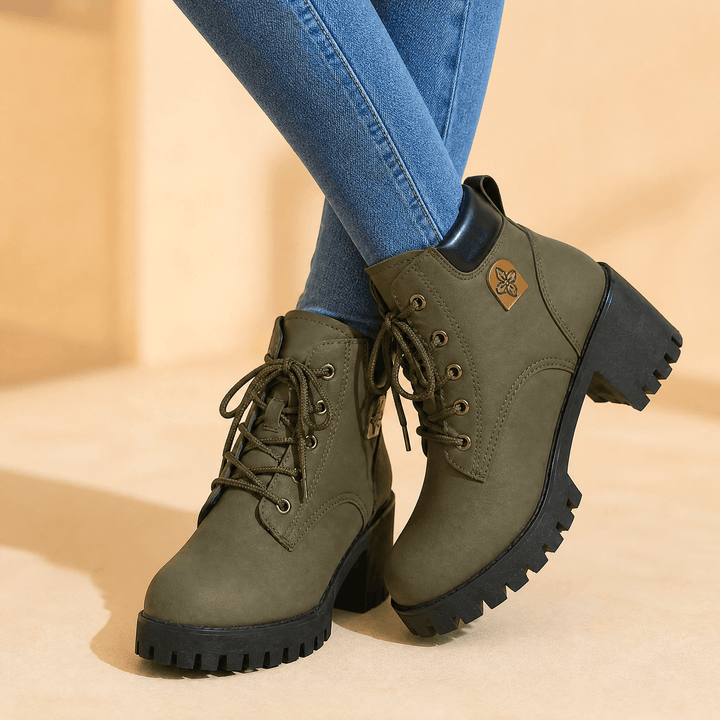 Stridara – Lightweight Chunky Platform Combat Boot Green / 6