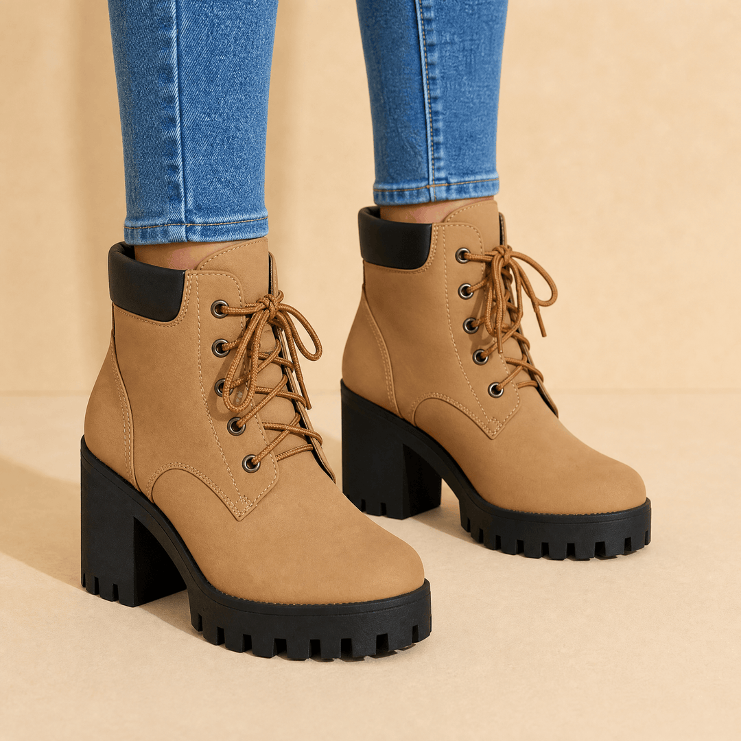 Stridara – Lightweight Chunky Platform Combat Boot Khaki / 6
