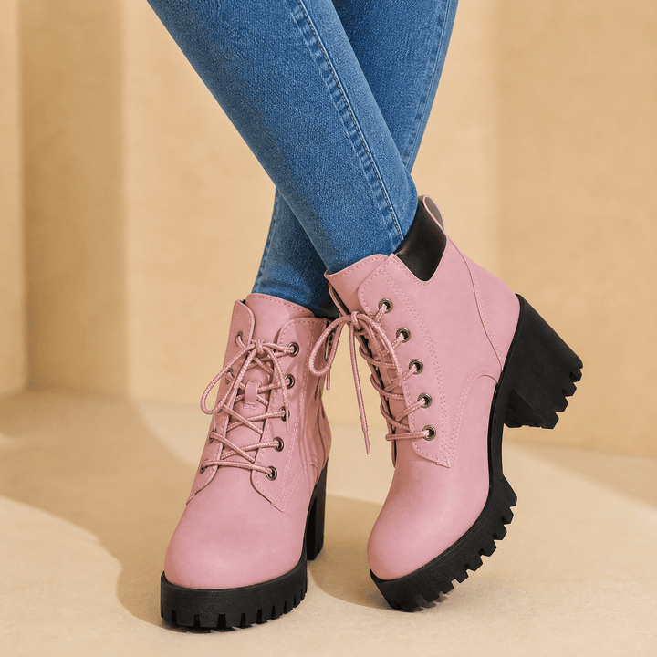 Stridara – Lightweight Chunky Platform Combat Boot Pink / 6