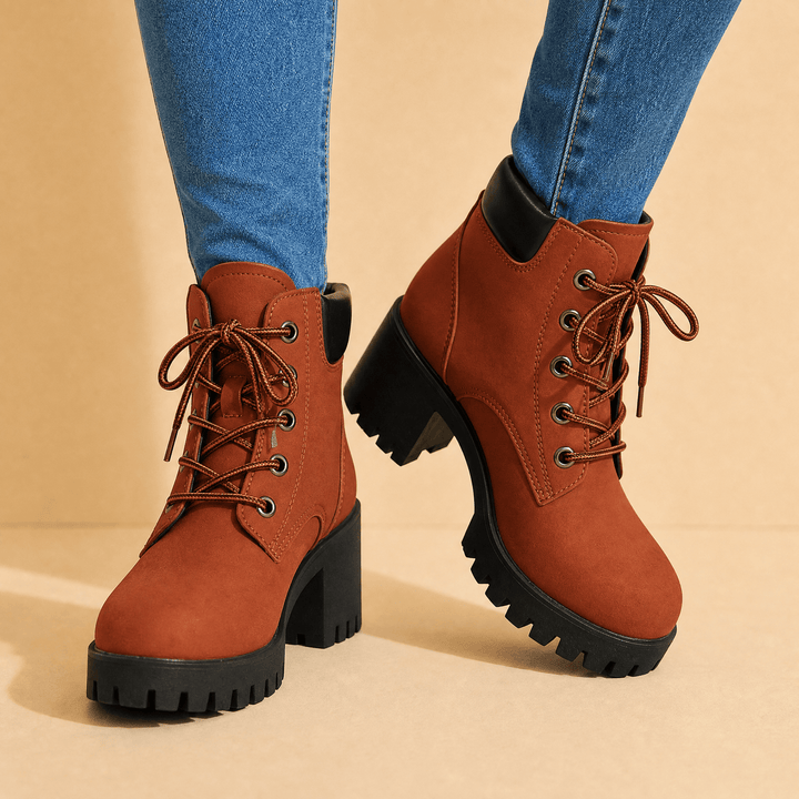Stridara – Lightweight Chunky Platform Combat Boot Red / 6