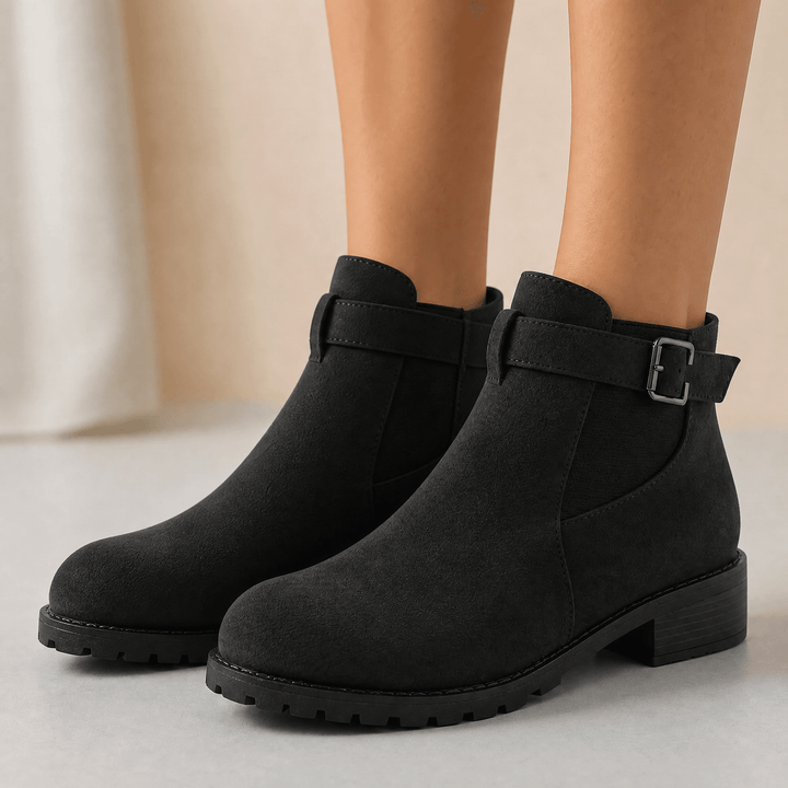 Stridella – Women's Suede-Look Buckle Ankle Booties Black / 6