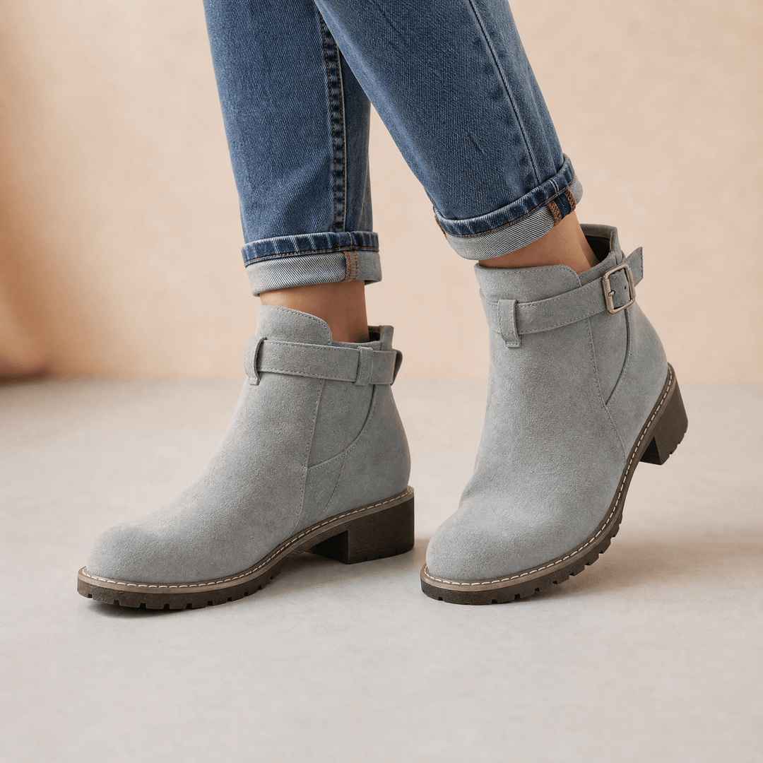 Stridella – Women's Suede-Look Buckle Ankle Booties Gray / 6