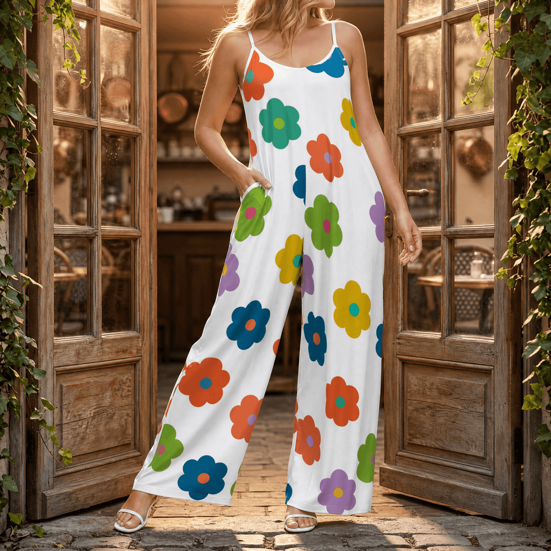 Sunara – Women's Floral Wide-Leg Plus-Size Jumpsuit White Pop Floral