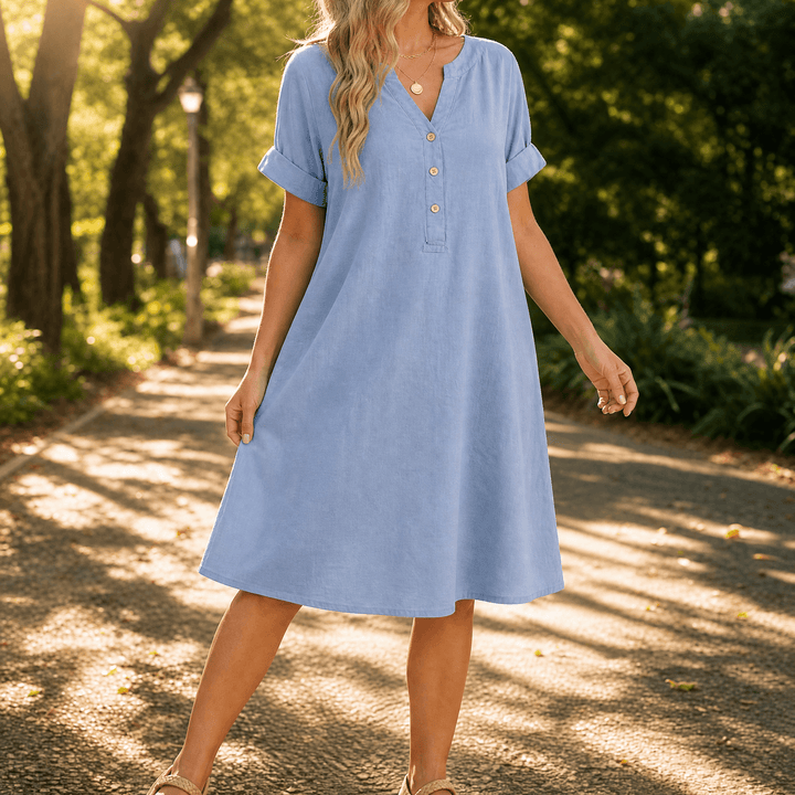 Sunhara – Women's Breezy V-Neck Boho Sundress with Pockets Light Blue