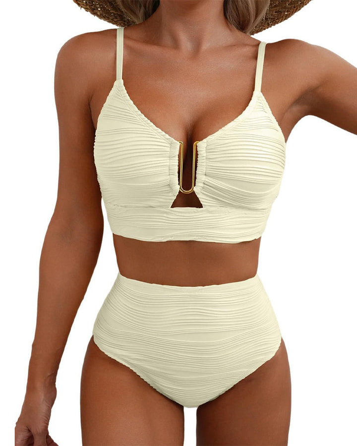 Solaia – Women's Sculpted Textured High Waist Bikini Set