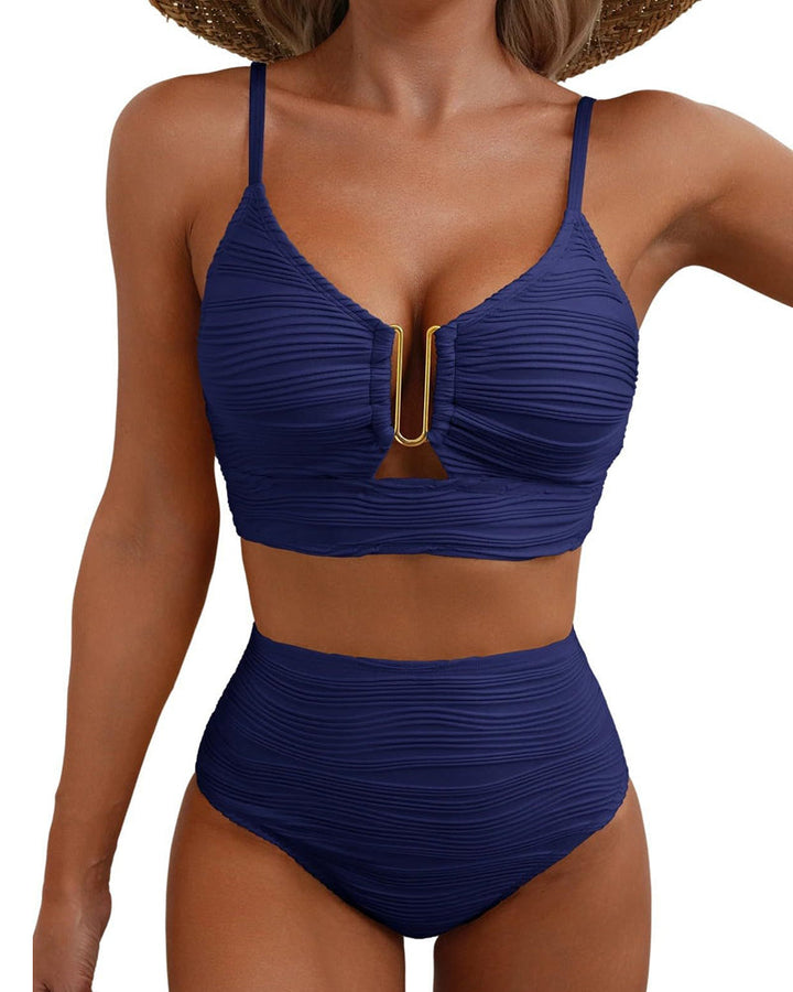 Solaia – Women's Sculpted Textured High Waist Bikini Set