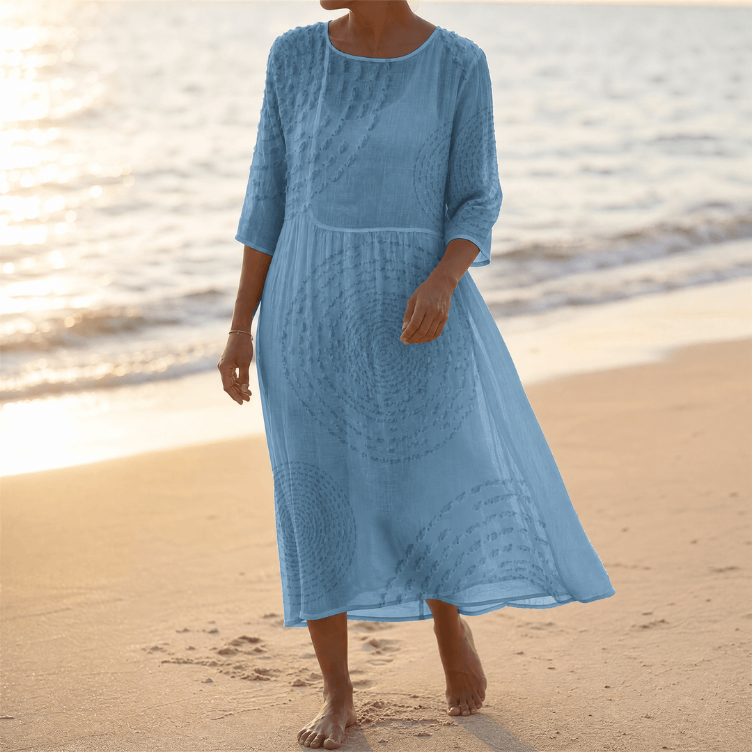 Tessara – Embossed Texture Midi Dress for Women Dusty Blue