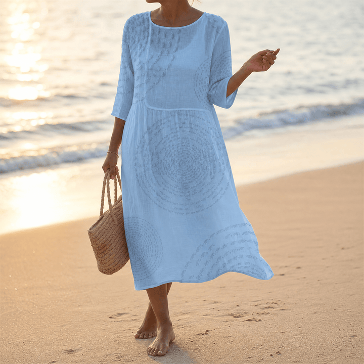 Tessara – Embossed Texture Midi Dress for Women Light Blue