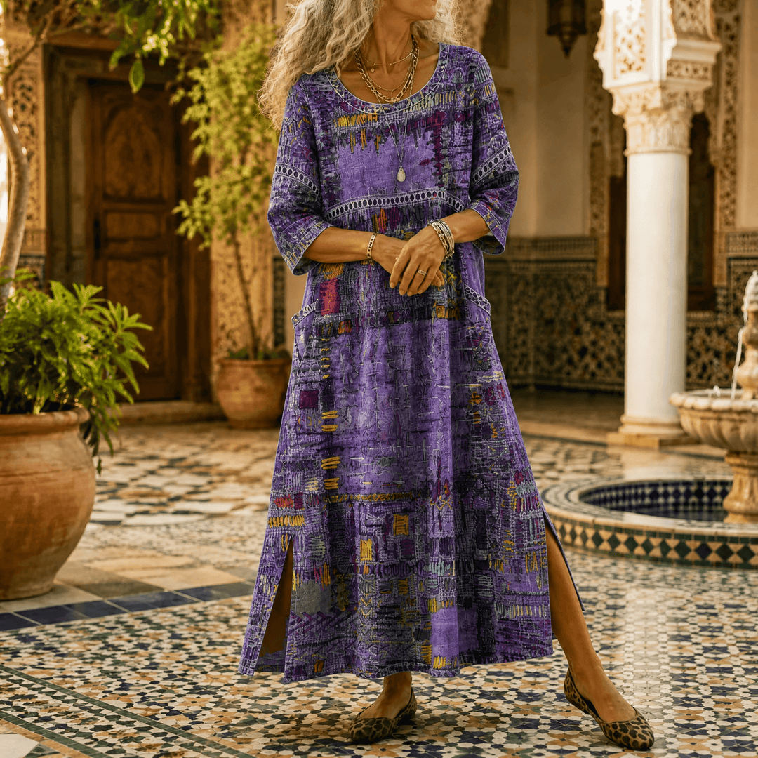 Tessara – Women's Painterly Patchwork Midi Dress Purple