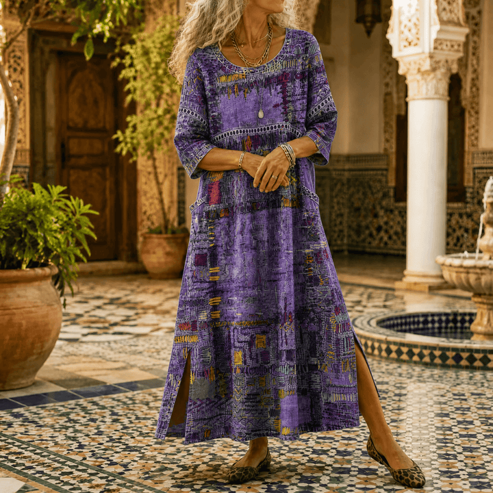 Tessara – Women's Painterly Patchwork Midi Dress Purple