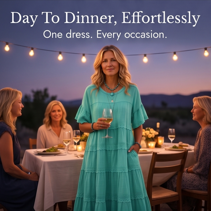 Sundara – Women's Tiered Lace Midi Dress with Hidden Pockets