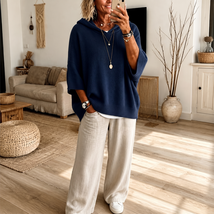 Cozelle – Frayed-Edge Open-Knit Oversized Hoodie