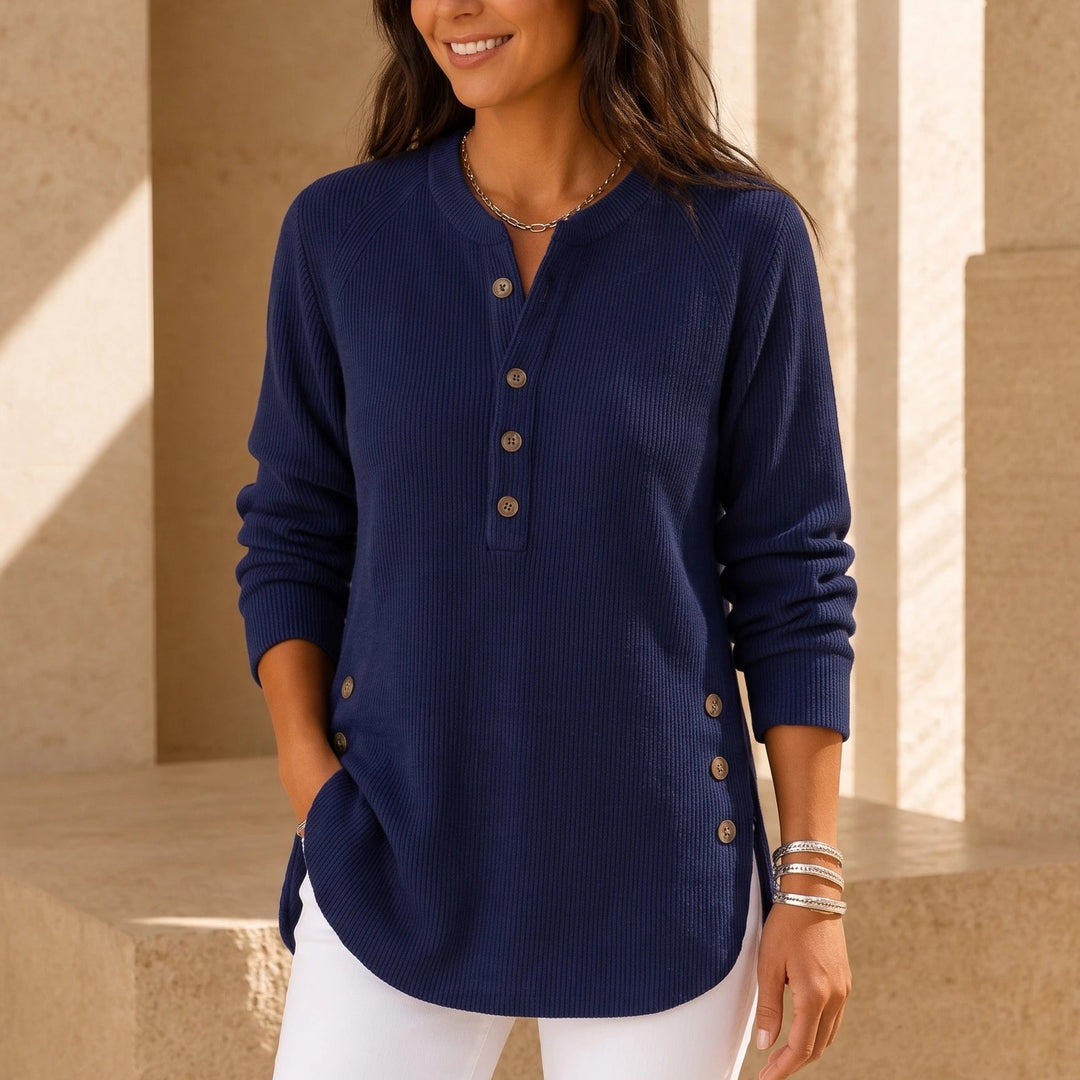 Henley Haven – Button-Hem Henley Tunic Sweater