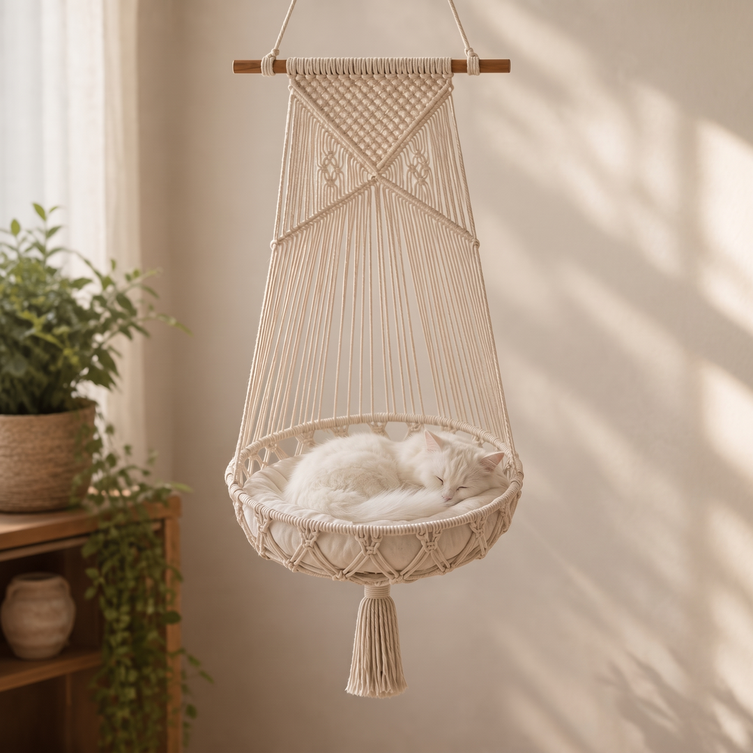 Nook & Nest – Handwoven Cotton-Rope Hanging Cat Hammock