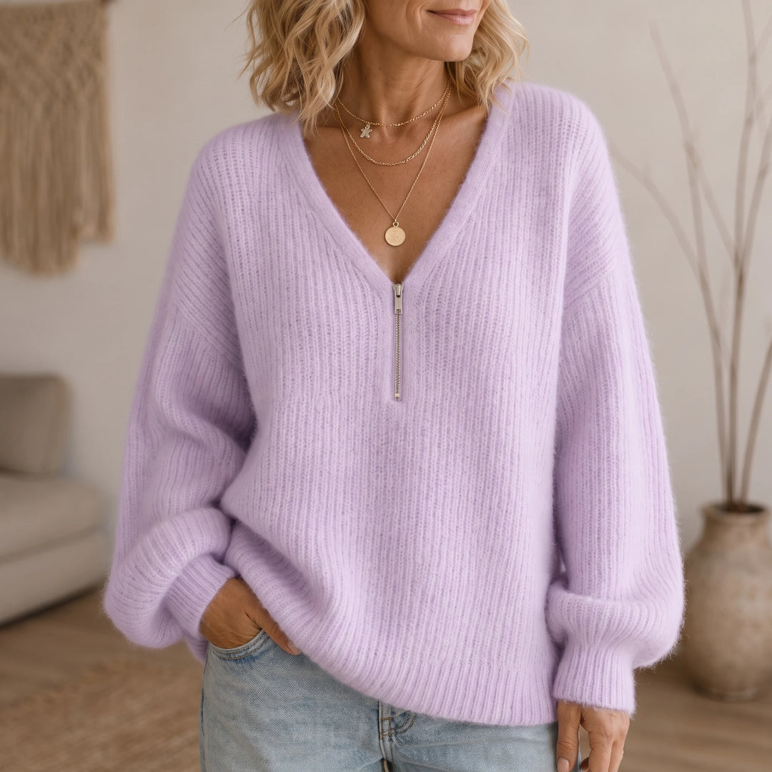 Cozyline – Ribbed Knit Half-Zip Pullover
