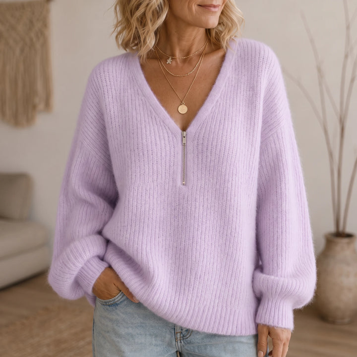 Cozyline – Ribbed Knit Half-Zip Pullover