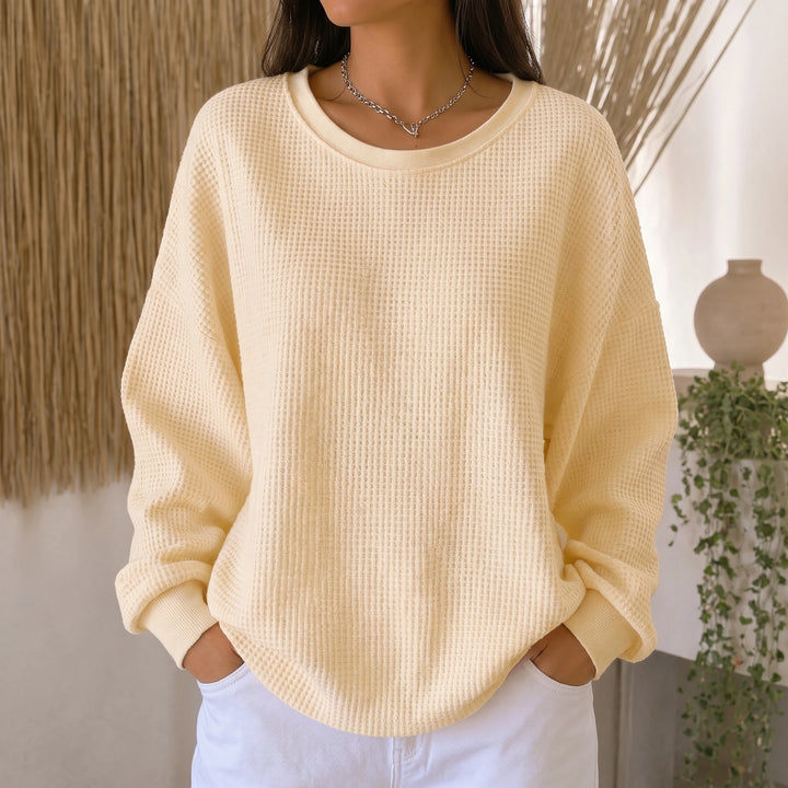 Wafflelyn – Waffle-Knit Round-Neck Sweater