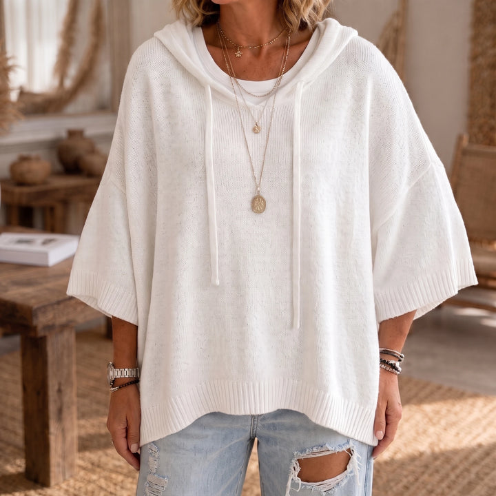 Vintrel – Oversized Open-Knit Distressed Hem Hoodie