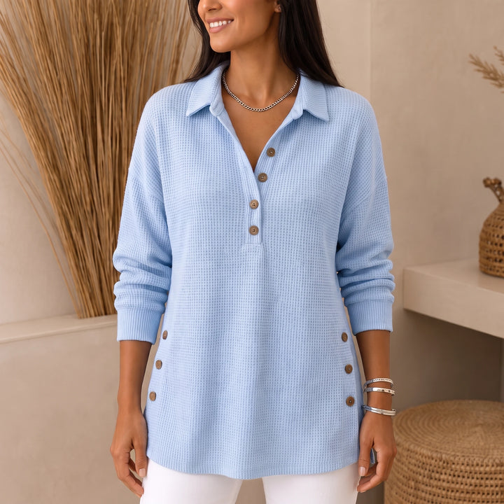 Waffle & Wear – Long-Sleeve Waffle-Knit Tunic Sweater