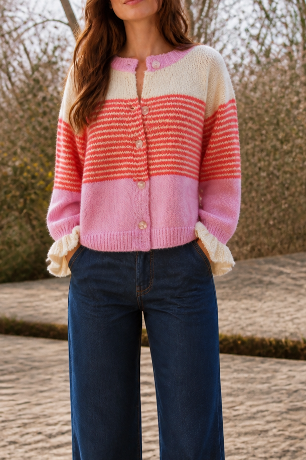 Warmweave – Color-Block Striped Open-Front Knit Cardigan