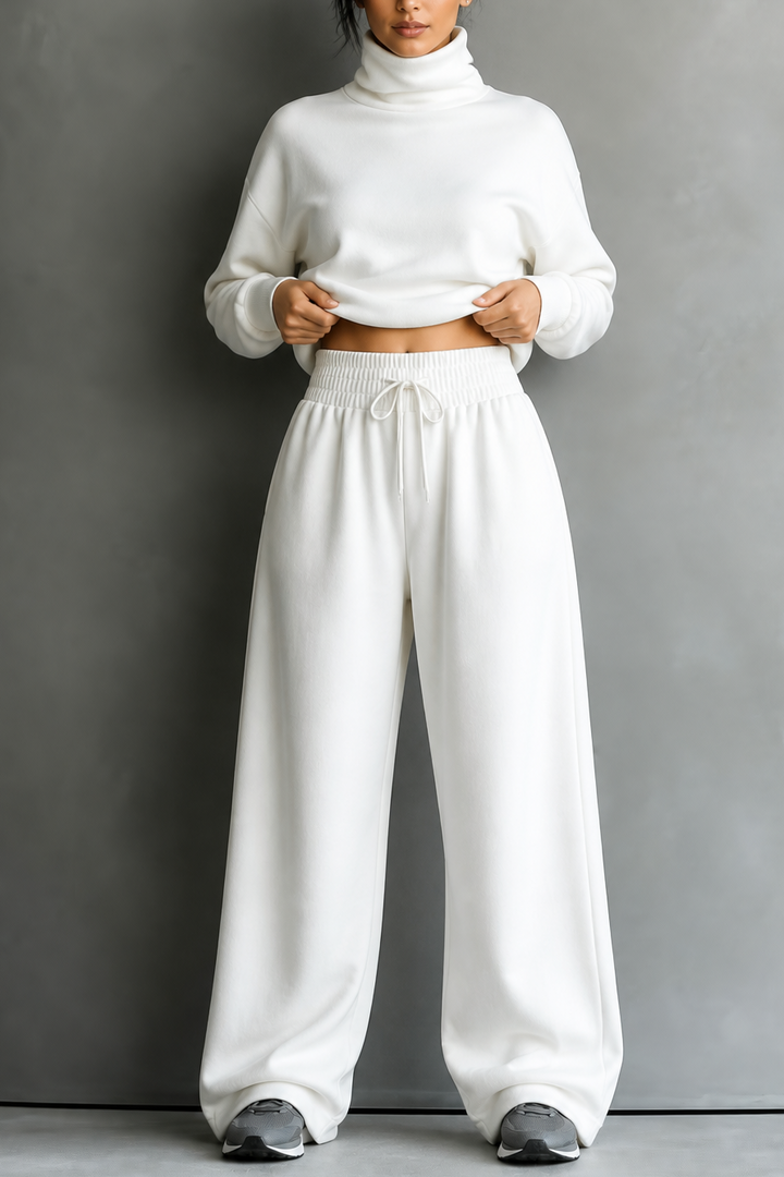 Wearbella – Turtleneck Top And Wide-Leg Pants Set