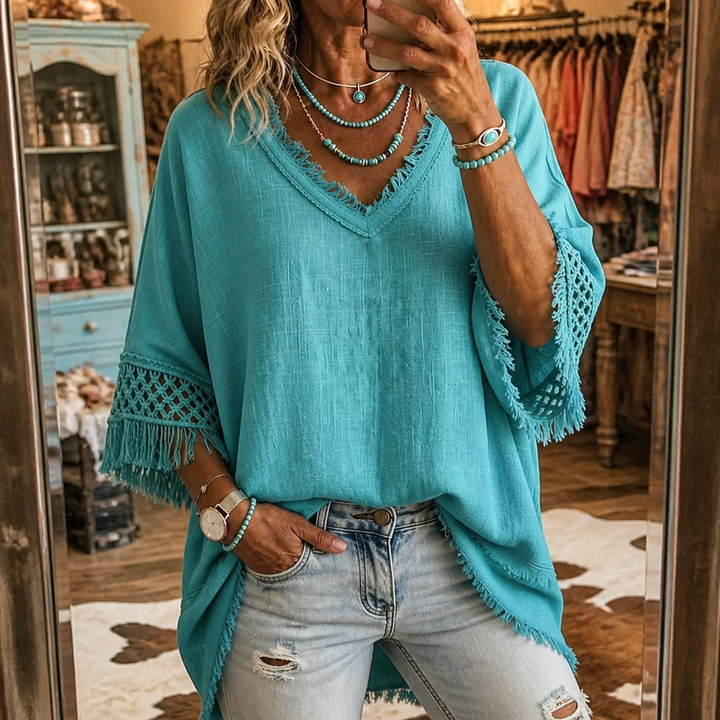 Wrenfare – Crochet Fringe Trim Sleeve Top
