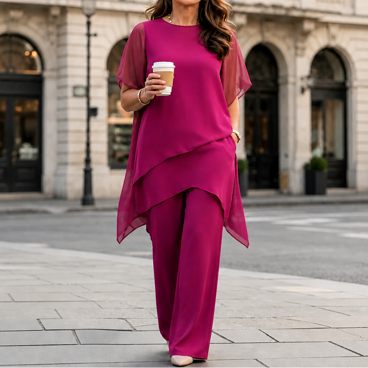 Lineadora – Asymmetric Hem Top And Wide Leg Pants Set