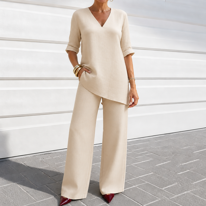Draperly – V-Neck Linen-Look Two-Piece Set