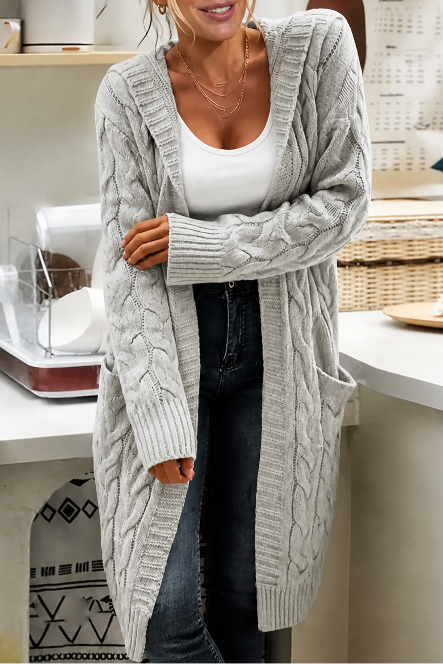 Wearbella – Hooded Chunky Cable Knit Cardigan