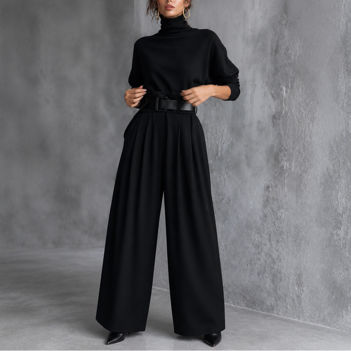 Wearbella – High-Waist Turtleneck And Trouser Set With Belt