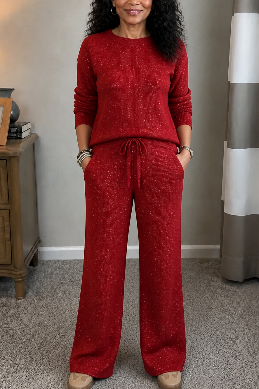 Sparklounge – Glitter-Knit Drawstring Sweater And Pants Set