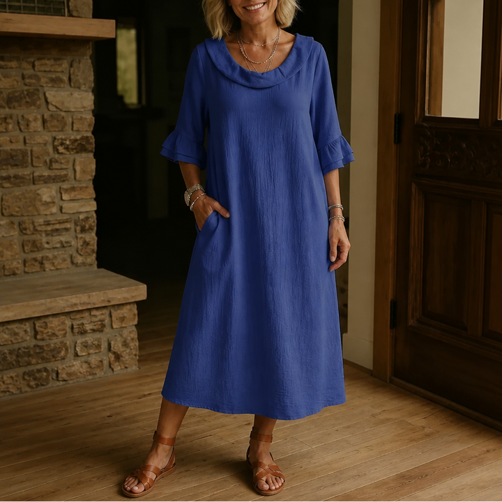 Wearlune – Cowl-Neck Flounce-Cuff Midi Dress