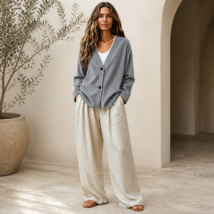 Corabelle – Rib Open-Front V-Neck Cardigan