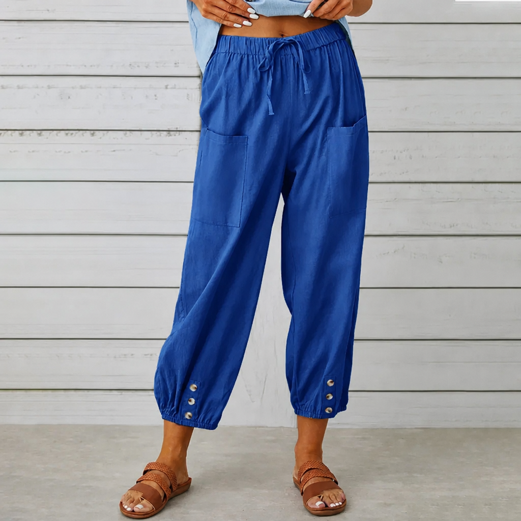 Wearbella – Wide-Leg Linen Blend Drawstring Pants