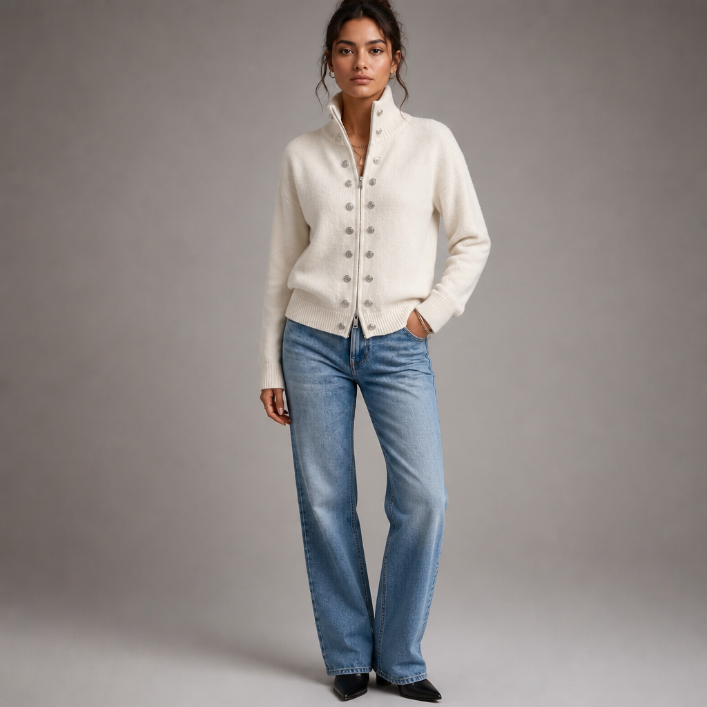 Wearvale – Two-Way Zip High-Neck Knit Cardigan