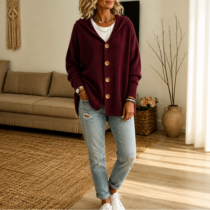 Wearbella – Hooded Waffle-Knit Button-Front Cardigan