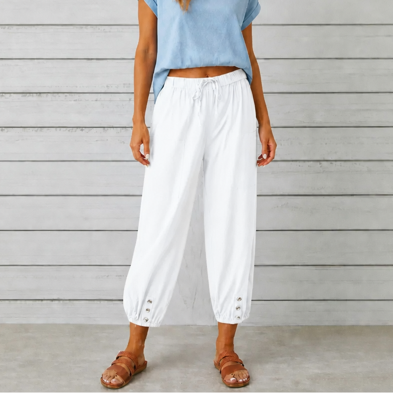 Wearbella – Wide-Leg Linen Blend Drawstring Pants