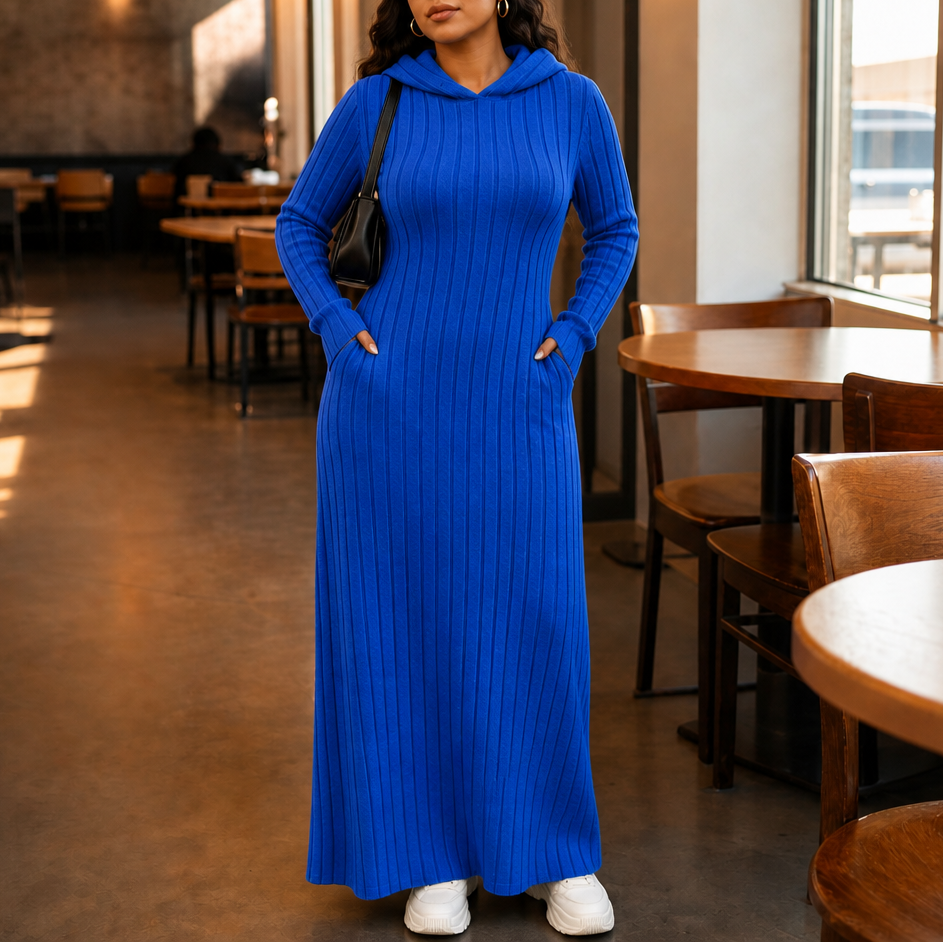 Lunarobe – Ribbed Hooded Maxi Dress With Pockets