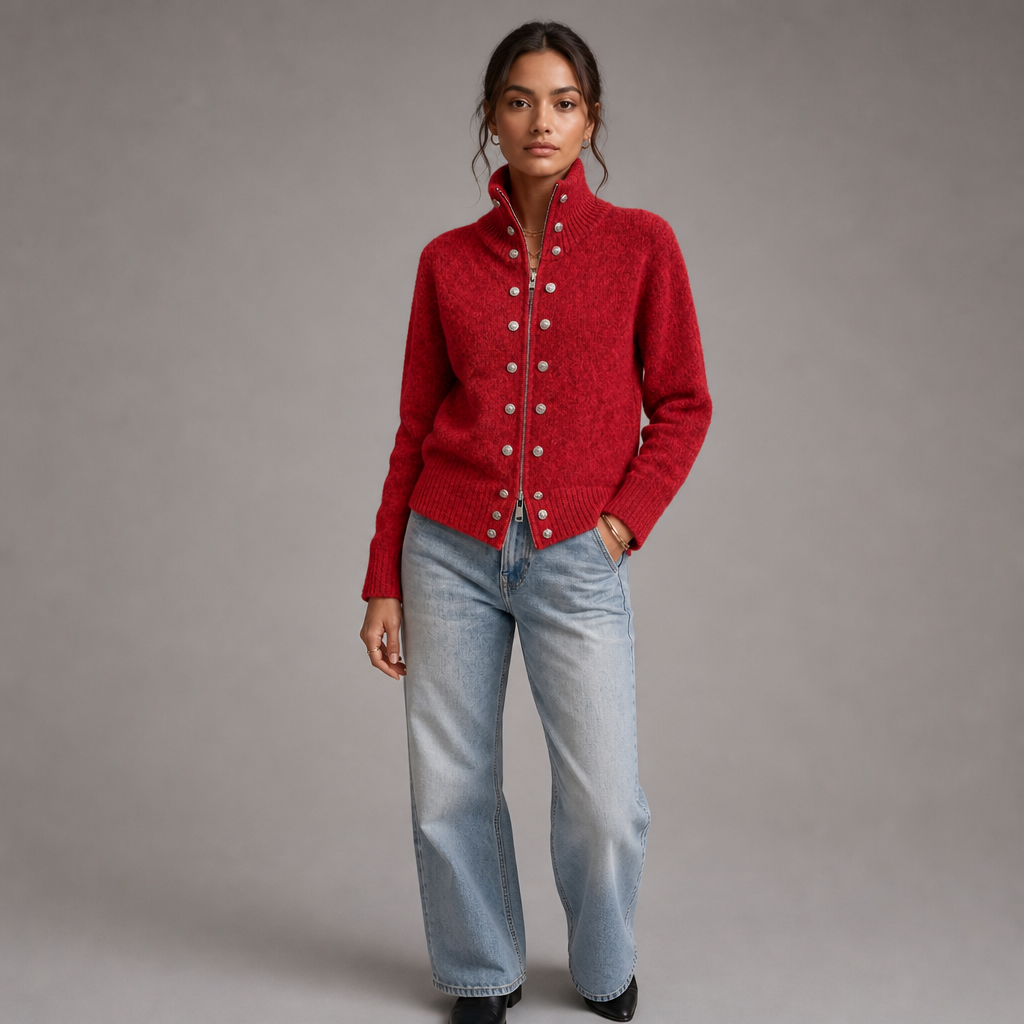 Wearvale – Two-Way Zip High-Neck Knit Cardigan